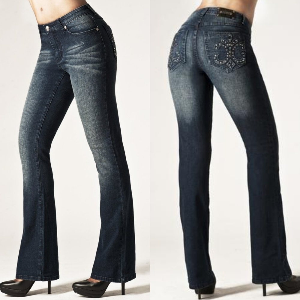 Tru Luxe Athens Rhinestone Dark Wash Bootcut Jeans